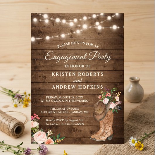 Invitation Bottes Rustiques Floral Chaîne Lights
