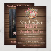 Invitation Bottes rustiques Floral Rose Cowgirl Graduation Pa (Devant / Derrière)