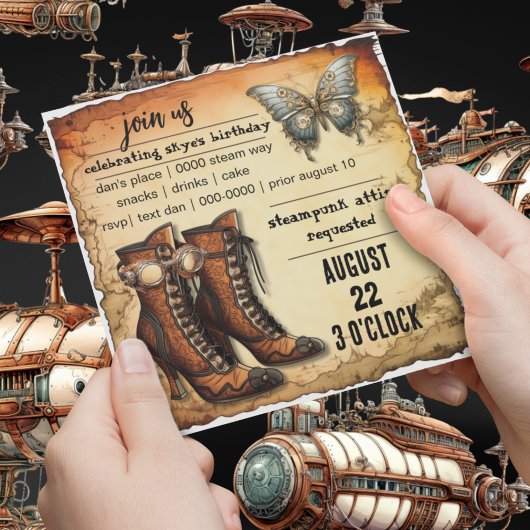Invitation Bottes victoriennes | Papillon Steampunk | Anniver