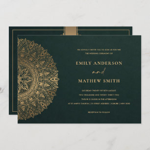 INVITATION BOTTLE VERT OR CLASSIQUE ORNATE MANDALA MARIAGE