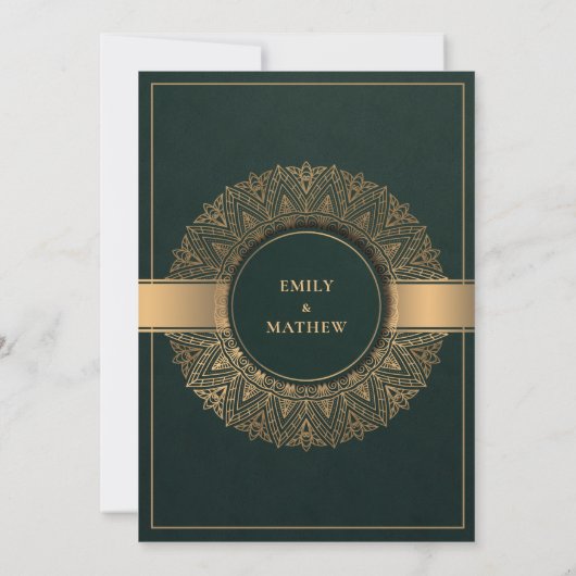 INVITATION BOTTLE VERT OR CLASSIQUE ORNATE MANDALA MARIAGE (Dos)