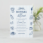 Invitation Bottles and Brunch Doodle Baby Shower Blue Striped (Debout devant)