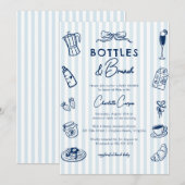 Invitation Bottles and Brunch Doodle Baby Shower Blue Striped (Devant / Derrière)