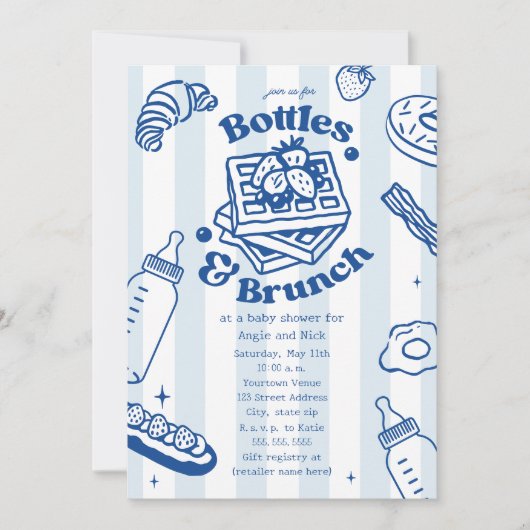 Invitation Bottles & Brunch Doodle Garçon Bleu Baby Shower (Devant)