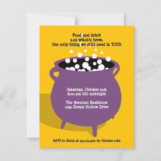 Invitation Boubbling cauldron potion jaune Halloween fête (Devant)