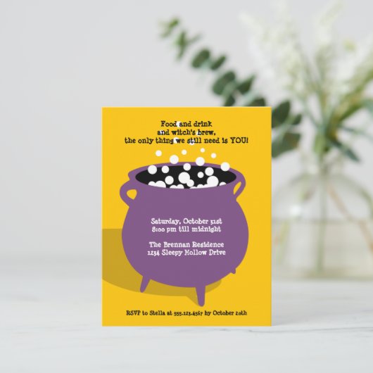 Invitation Boubbling cauldron potion jaune Halloween fête (Debout devant)