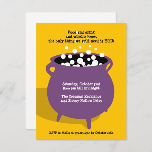 Invitation Boubbling cauldron potion jaune Halloween fête (Devant / Derrière)