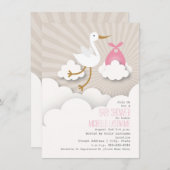 Invitation Bouche + Baby shower nuages - Rose (Devant / Derrière)