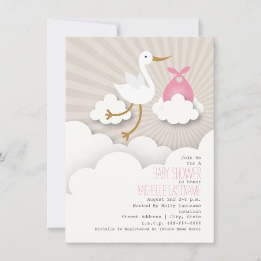 Invitation Bouche + Baby shower nuages - Rose (Devant)