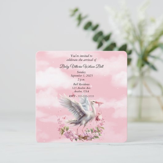 Invitation Bouche blanche Fille de bébé rose (Debout devant)