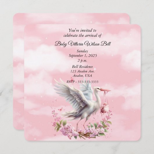 Invitation Bouche blanche Fille de bébé rose (Devant / Derrière)