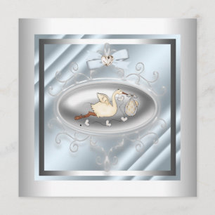 Invitation Bouche Bleue Argent Bébé Garçon Douche