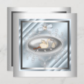 Invitation Bouche Bleue Argent Bébé Garçon Douche (Devant / Derrière)