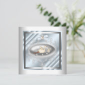 Invitation Bouche Bleue Argent Bébé Garçon Douche (Debout devant)