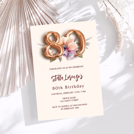 Invitation Bouche de pêche en or beige 80e anniversaire luxe
