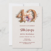 Invitation Bouche de pêche en or beige floral 40e anniversair (Devant)