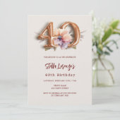 Invitation Bouche de pêche en or beige floral 40e anniversair (Debout devant)