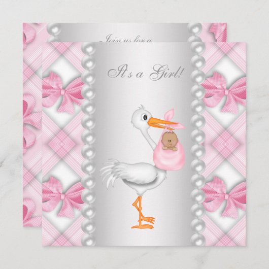 Invitation Bouche rose Africain-Américain Baby Girl Douche (Devant / Derrière)
