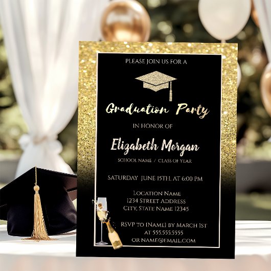 Invitation Bouchon de diplôme de Parties scintillant d'or, Co