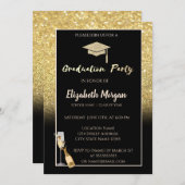 Invitation Bouchon de diplôme de Parties scintillant d'or, Co (Devant / Derrière)