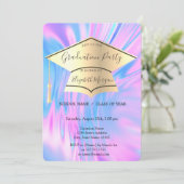 Invitation Bouchon de diplôme d'or, Arc-en-ciel Holographique (Debout devant)