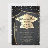 Invitation Bouchon de diplôme d'or, Diamants Graduation noire (Devant)