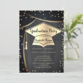 Invitation Bouchon de diplôme d'or, Diamants Graduation noire (Debout devant)