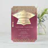 Invitation Bouchon de diplôme d'or, Diamants Graduation rouge (Debout devant)