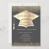 Invitation Bouchon de diplôme d'or, Diamètre Gris Graduation (Devant)