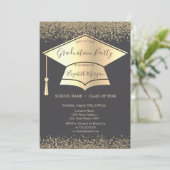 Invitation Bouchon de diplôme d'or, Diamètre Gris Graduation (Debout devant)