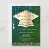 Invitation Bouchon de diplôme d'or, Diamètre Vert Graduation (Devant)