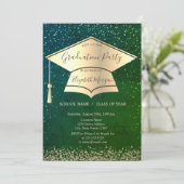 Invitation Bouchon de diplôme d'or, Diamètre Vert Graduation (Debout devant)