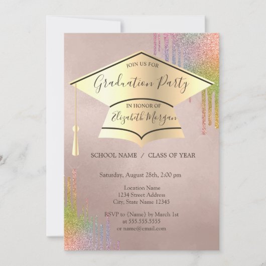 Invitation Bouchon de diplôme d'or, Lecteurs arc-en-ciel (Devant)