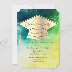 Invitation Bouchon de finition or, Aquarelle Vert graduation