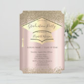 Invitation Bouchon de graduation d'or, Diamètre Rose de gradu (Debout devant)