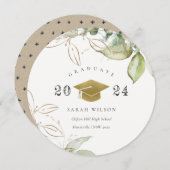 Invitation Bouchon de Graduation Verte au Feuillage Vert Past (Devant / Derrière)