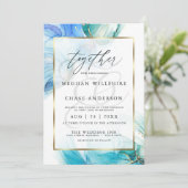 Invitation Bouchon d'encre d'alcool en marbre bleu et Turquoi (Debout devant)