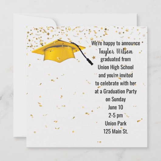 Invitation Bouchon Gold Graduation avec Confetti Or (Devant)