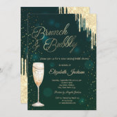 Invitation Bouchons d'or Vin Vert Brunch & Bubbly (Devant / Derrière)