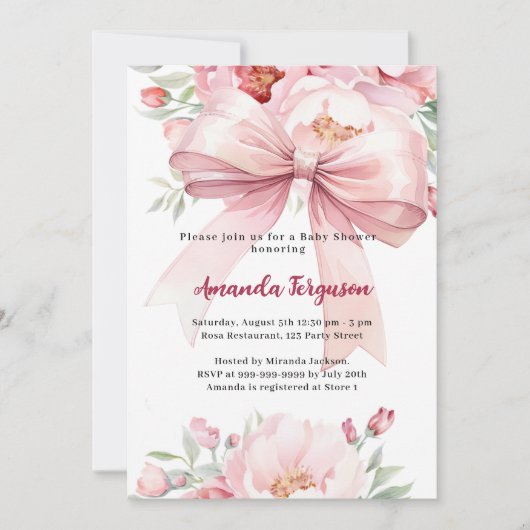 Invitation Boucles d'arc rose fille Baby shower (Devant)