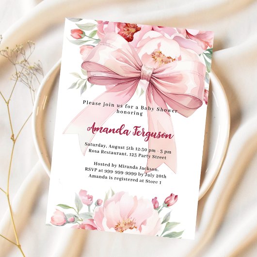 Invitation Boucles d'arc rose fille Baby shower