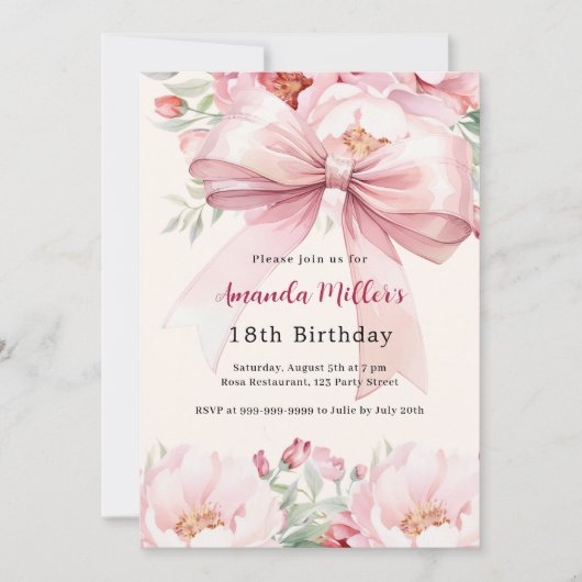 Invitation Boucles d'arc rose pâle crème anniversaire (Devant)