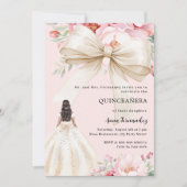 Invitation Boucles d'arc rose pâle robe crème Quinceanera (Devant)