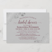 Invitation Boucles d'argent Bourgogne et gris Fête des mariée (Devant)