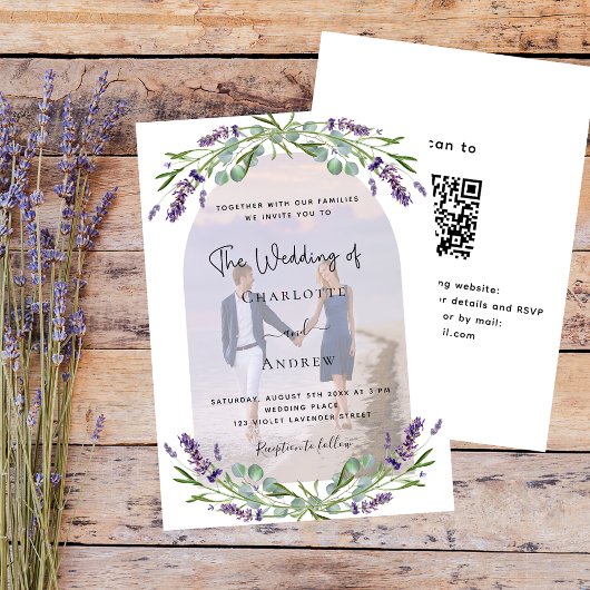 Invitation Boucles de photos en arc de lavande QR RSVP mariag