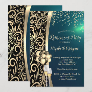 Invitation Boucles d'or en verre, Talons hauts, Retraite vert