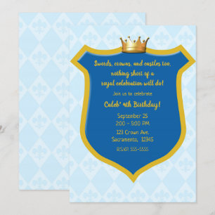 Invitation Bouclier royal bleu et or et fête du prince hériti