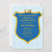 Invitation Bouclier royal bleu et or & Fête du prince héritie (Devant)