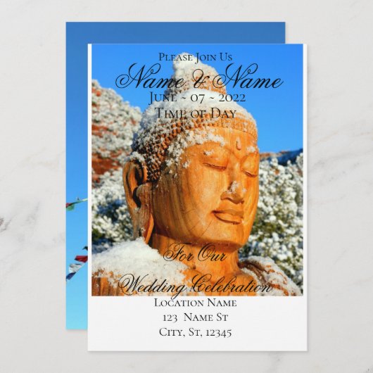 Invitation Bouddha en bois dans Tonnerre de Neige (Devant / Derrière)