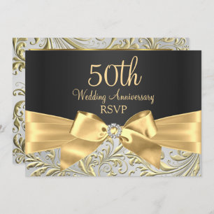 Invitation Boue d'or et spirale florale 50e anniversaire RSVP